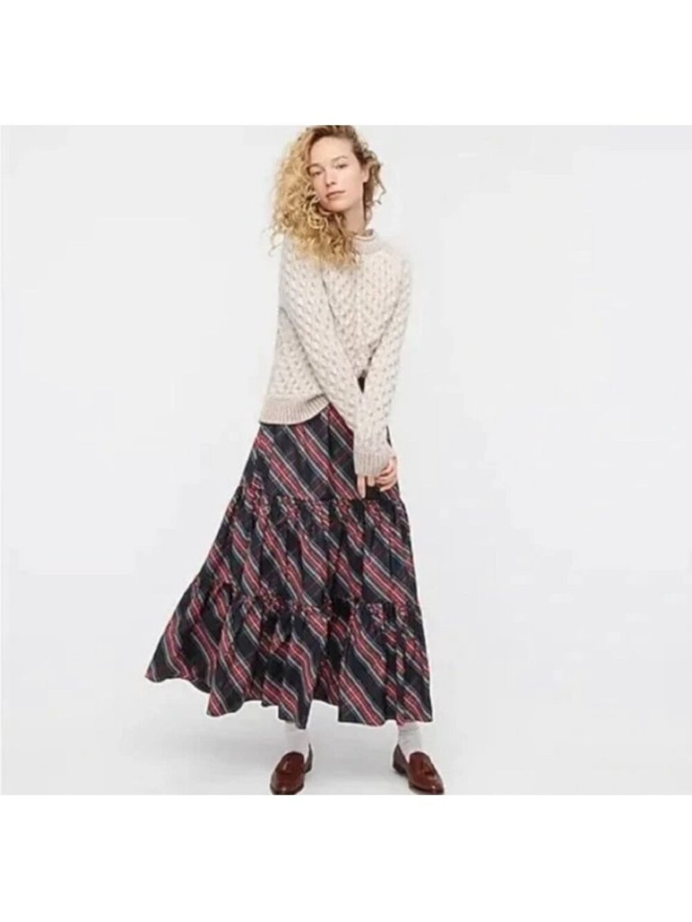 J Crew NWT Plaid Tiered Maxi Skirt Taffeta Preppy Holiday  Large